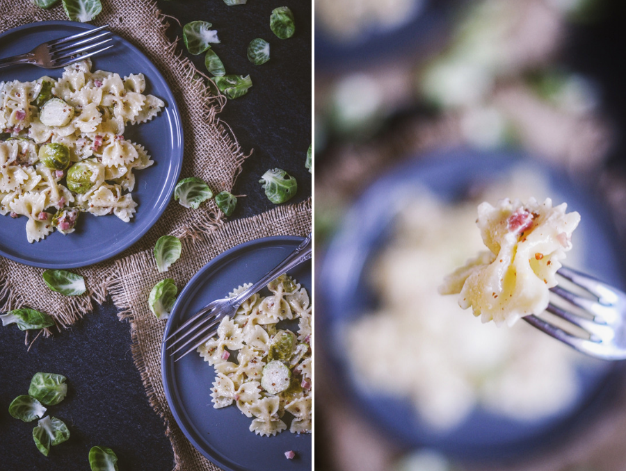 Rezept Pasta mit Rosenkohl in Sahne-Senf-Soße und Speck