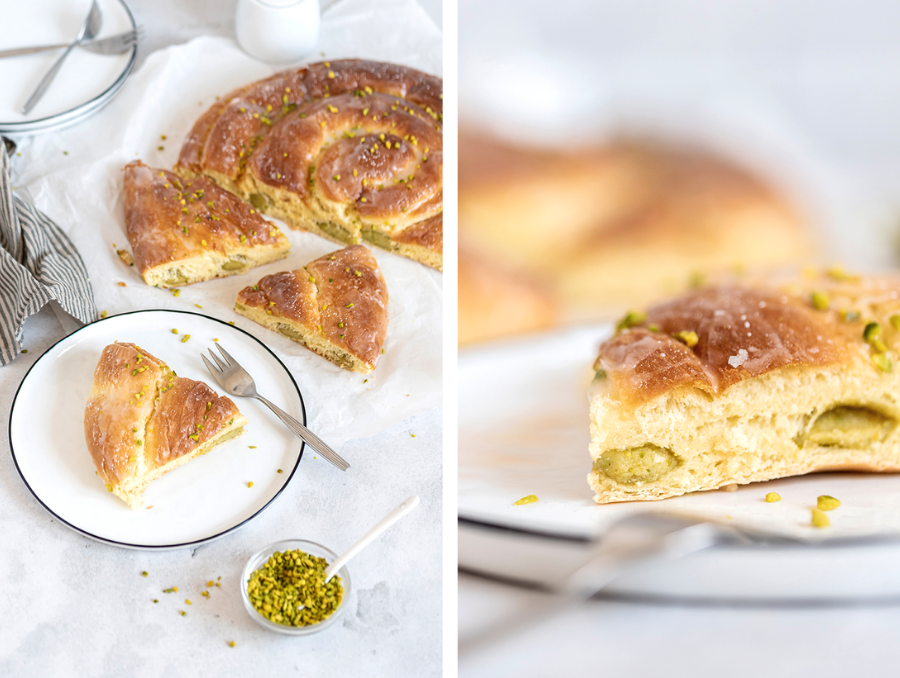 Hefekranz Ostern: Luftig-leichtes Hefegebäck mit Marzipan-Pistazien-Füllung