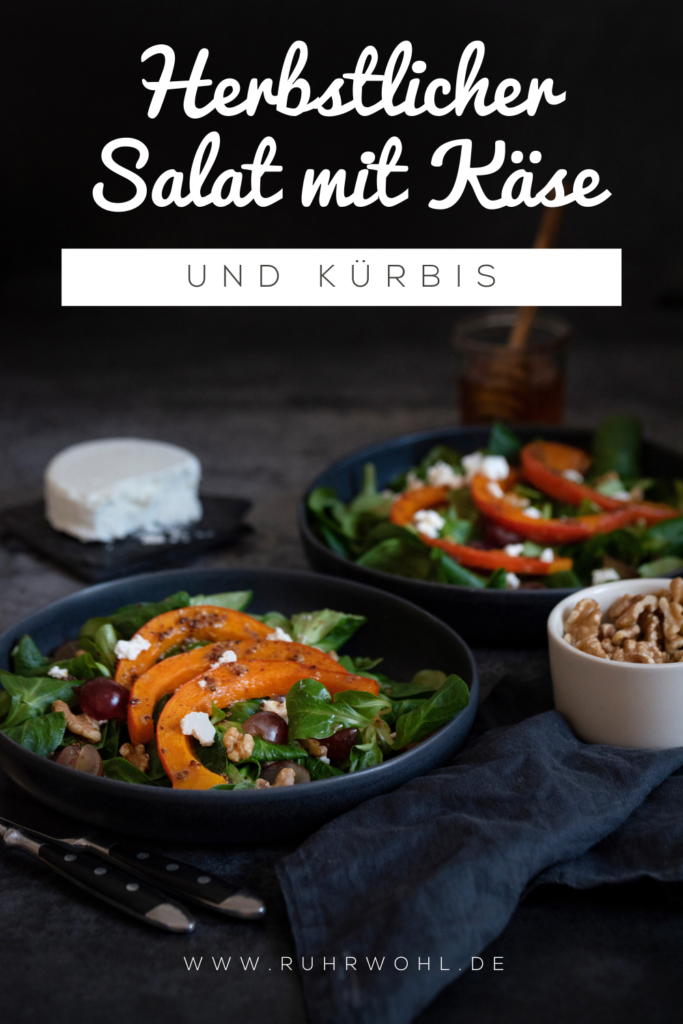 Herbstlicher, lauwarmer Salat mit Hokkaido-Kürbis, Ziegenkäse und Walnüssen