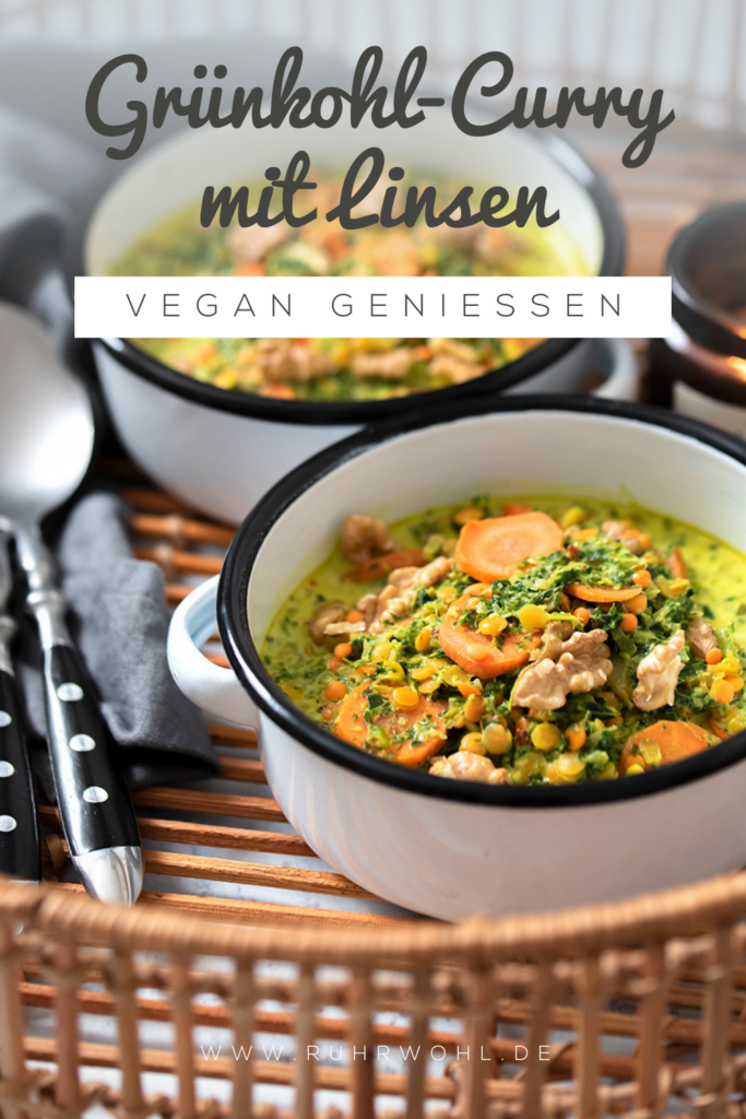 Veganes Grünkohl Curry mit roten Linsen und Karotten