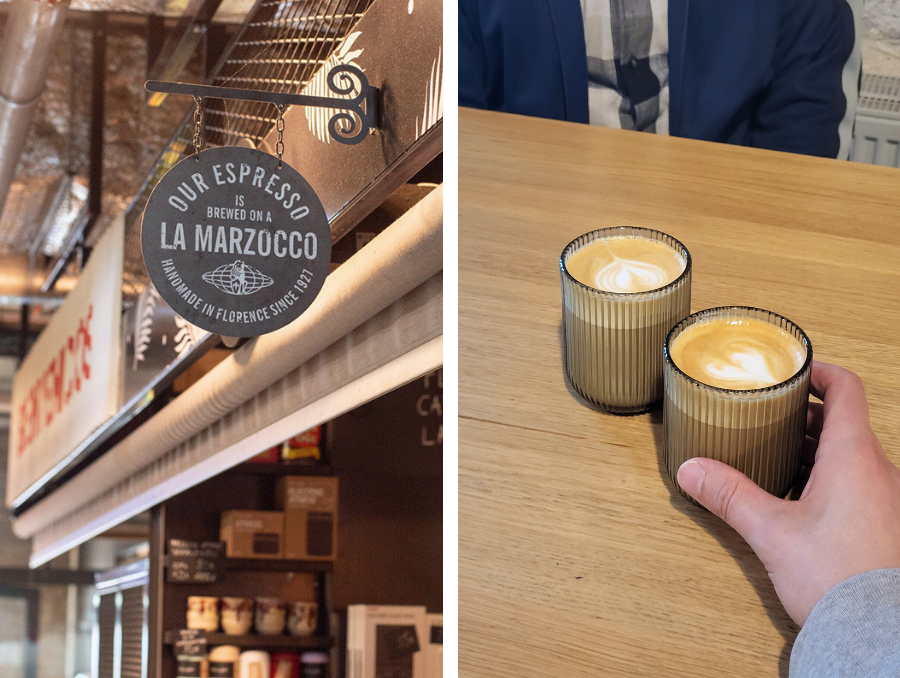 Collage mit Surf Café im Balti Jaama Turg und zwei Kaffeebechern